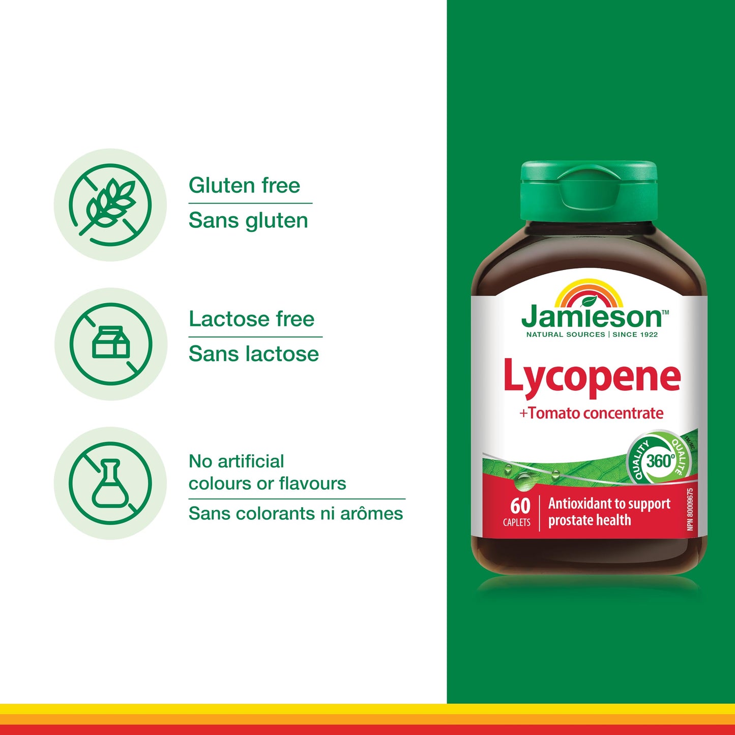 Jamieson Lycopene with Tomato Concentrate, 60 Caplets, Powerful Antioxidant and Supports Prostate Health. Gluten-Free, Lactose-Free, No Artificial Colours or Flavours, Proudly Canadian - Available at All In One Marketplace Canada