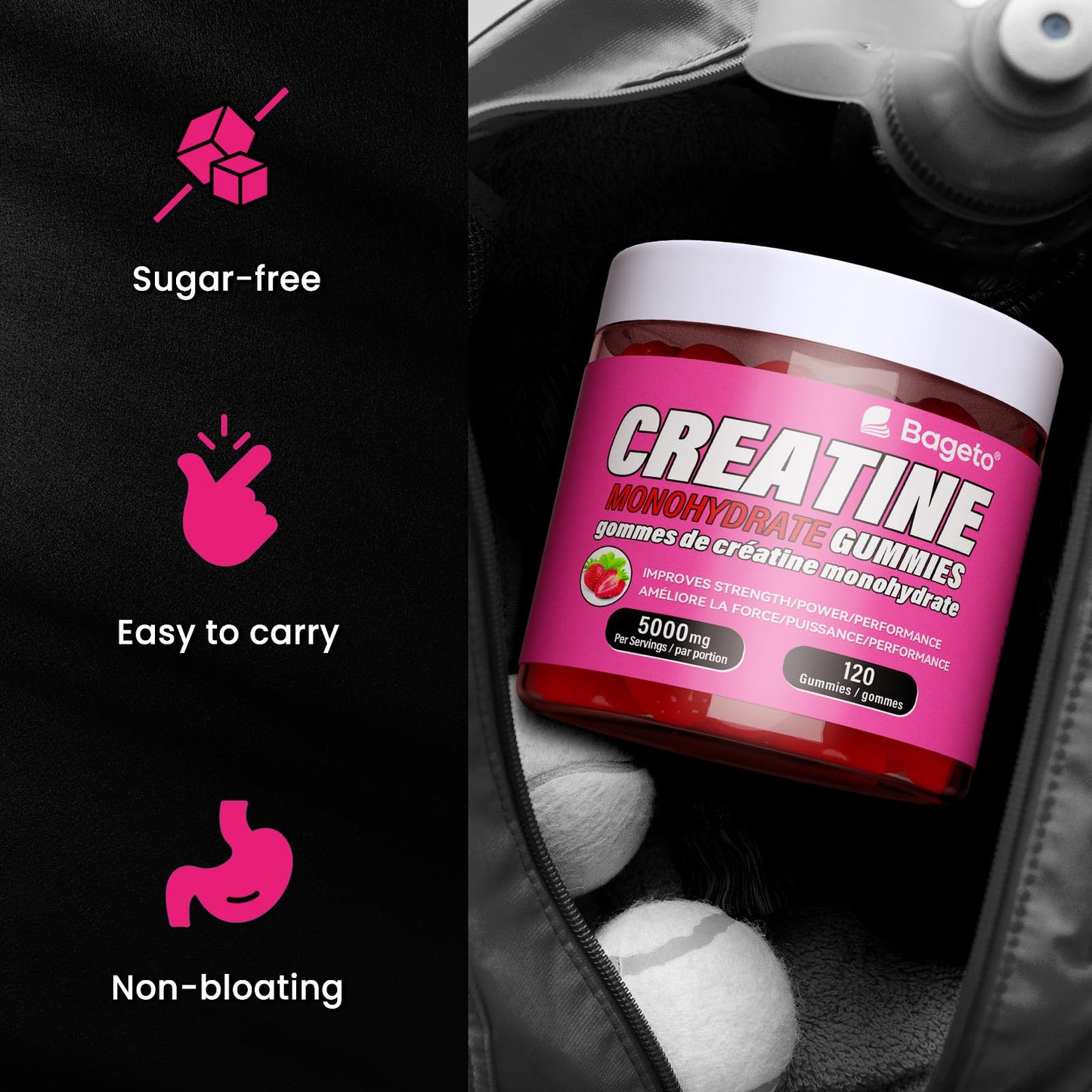 Creatine Monohydrate Gummies 5000mg for Men & Women, Gomitas de Creatina 5g Creatine Monohydrate, 0g Sugar Creatine Pre-Workout for Muscle Strength, Vegan, 120 Count Strawberry (Pack of 1)