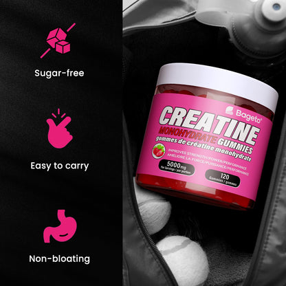 Creatine Monohydrate Gummies 5000mg for Men & Women, Gomitas de Creatina 5g Creatine Monohydrate, 0g Sugar Creatine Pre-Workout for Muscle Strength, Vegan, 120 Count Strawberry (Pack of 1)