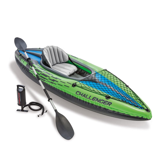 INTEX 68305EP Challenger K1 Inflatable Kayak Set: Includes Deluxe 86in Aluminum Oar and High-Output Pump – Adjustable Seat with Backrest – Removable Skeg – 1-Person – 220lb Weight Capacity