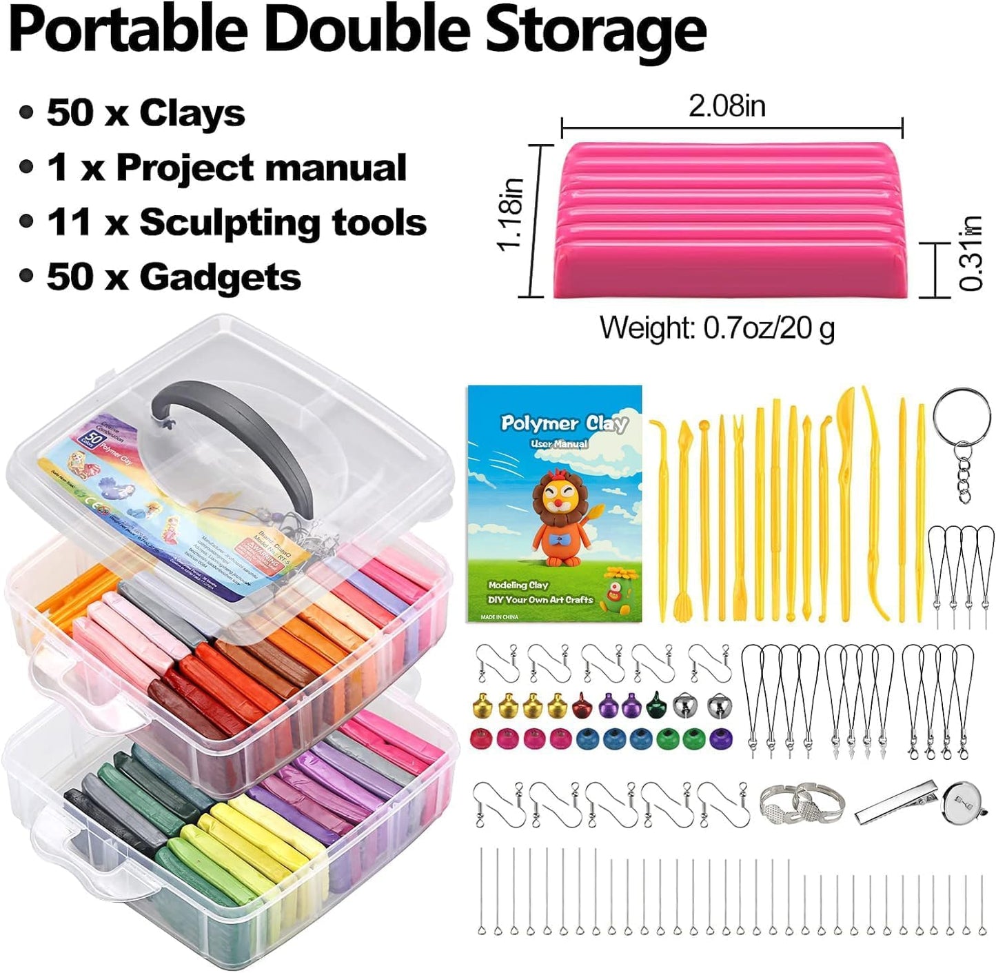 CiaraQ Polymer Clay 50 Colors Starter Kit - Oven Bake Modeling Clay for Kids & Artists, Non-Sticky DIY Clay with Sculpting Tools, Fun Gift for Children Ages 4+, 2.8 lb - Available at All In One Marketplace Canada
