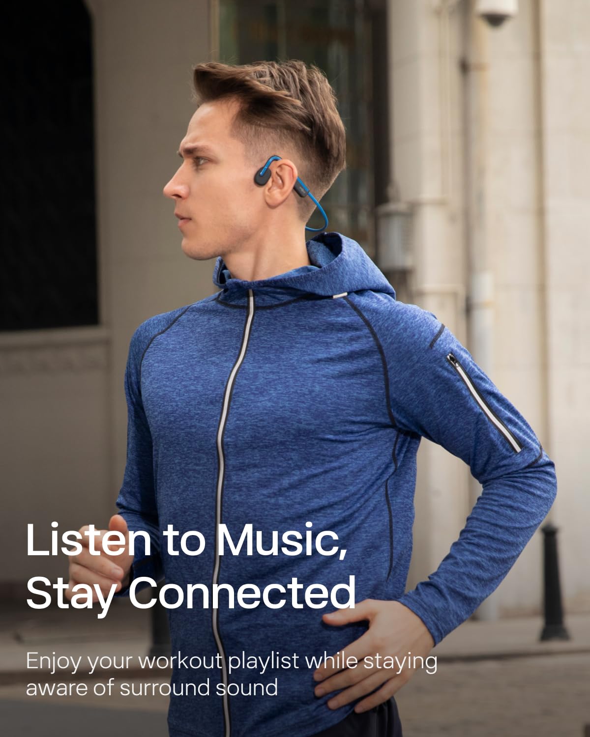 Shokz (AfterShokz) OpenMove - Open-Ear Bluetooth Sport Headphones - Bone Conduction Wireless Earphones - Sweatproof for Running and Workouts, with Sticker Pack (Blue)