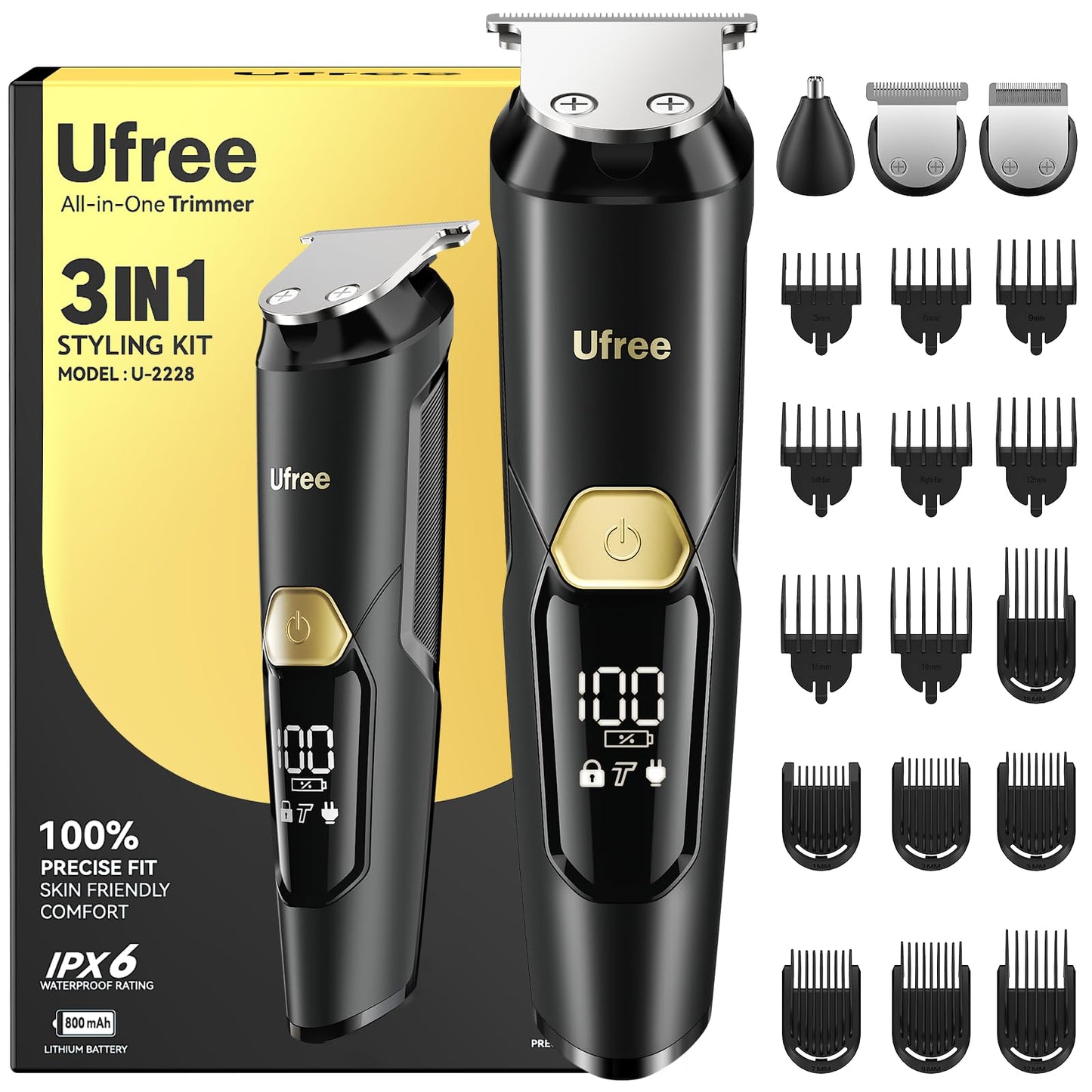 Ufree 3-in-1 Beard Trimmer for Men, Waterproof Electric Razor Shaver for Facial Hair, Rechargeable Hair Trimmer Clippers Grooming Kit, Gifts for Husband Father - Available at All In One Marketplace Canada