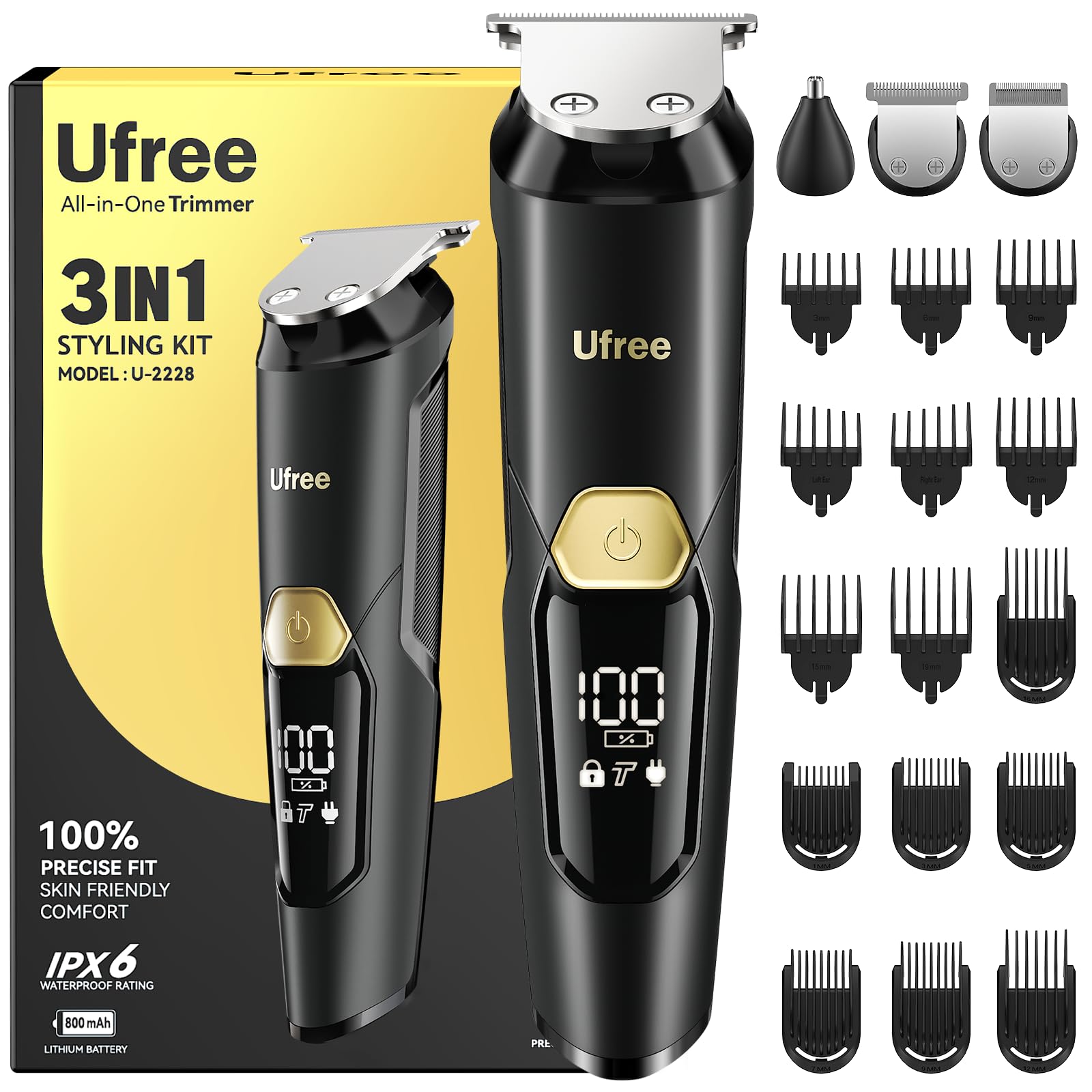 Ufree 3-in-1 Beard Trimmer for Men, Waterproof Electric Razor Shaver for Facial Hair, Rechargeable Hair Trimmer Clippers Grooming Kit, Gifts for Husband Father - Available at All In One Marketplace Canada