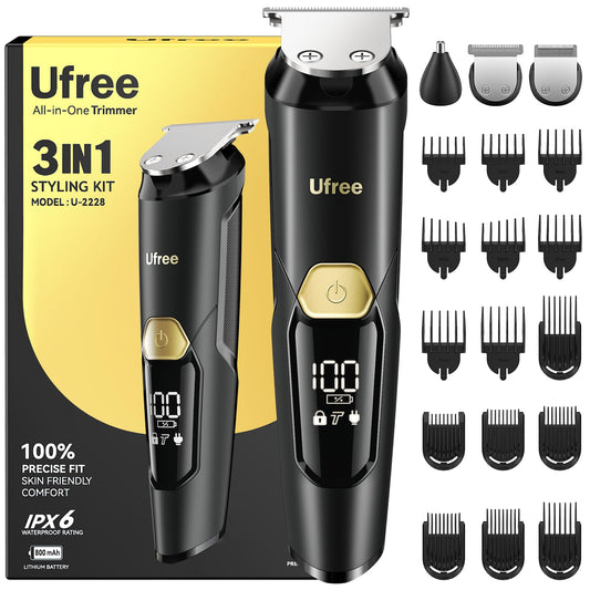 Ufree 3-in-1 Beard Trimmer for Men, Waterproof Electric Razor Shaver for Facial Hair, Rechargeable Hair Trimmer Clippers Grooming Kit, Gifts for Husband Father - Available at All In One Marketplace Canada