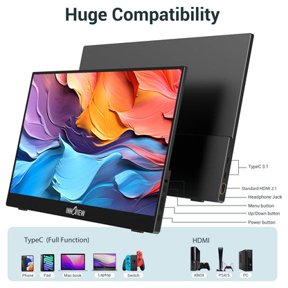InnoView Portable Monitor, 15.6 Inch FHD 1080P USB C HDMI Second External Monitor for Laptop, Desktop, MacBook, Phones, Tablet, PS5/4, Xbox, Switch, Built-in Speaker with Smart Cover - Available at All In One Marketplace Canada