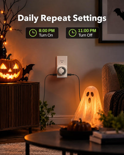 BN-LINK Indoor Dual Outlet Timers, Heavy-Duty Mechanical, 24-Hour, 3-Prong Design with 30-Minute Intervals for Lamps, Indoor Lighting, and Christmas Lights, White, 15A, 1875W, 2 Pack 🍁 All In One Marketplace Canada