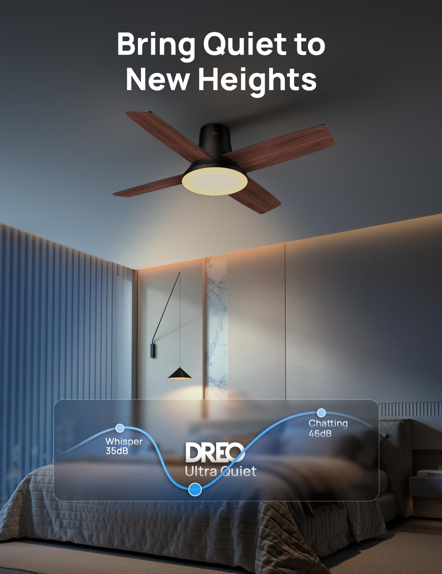 Dreo Ceiling Fans with Lights, 12 Speeds & 3 Fan Modes, Quiet DC Motor, Low Profile Easy to Install, Flush Mount Smart Ceiling Fan with Dimmable LED, 12H Timer for Bedroom, Remote, Black, 44'' DREO