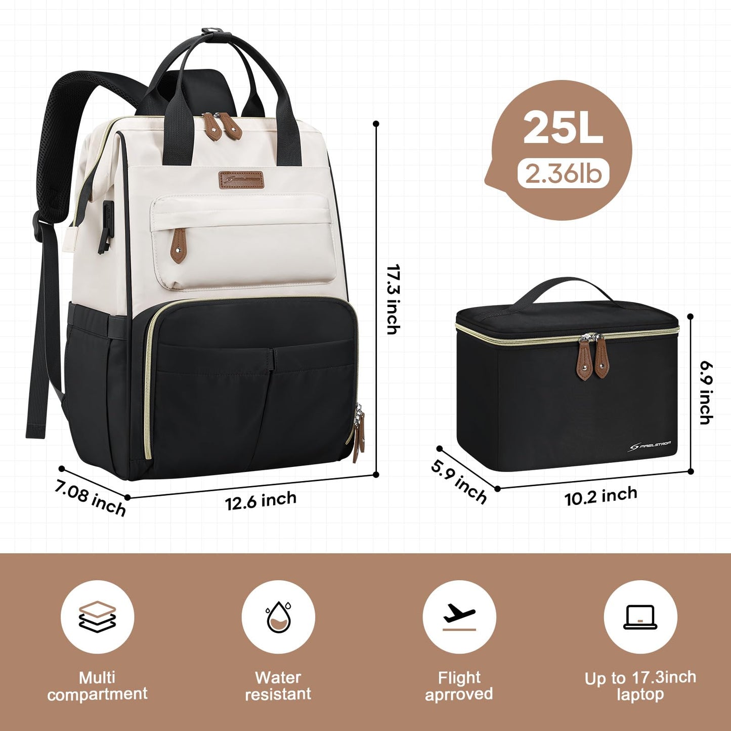 Maelstrom 15.6-17.3" Laptop Backpack with Lunch Box, Work Bag for Women Men