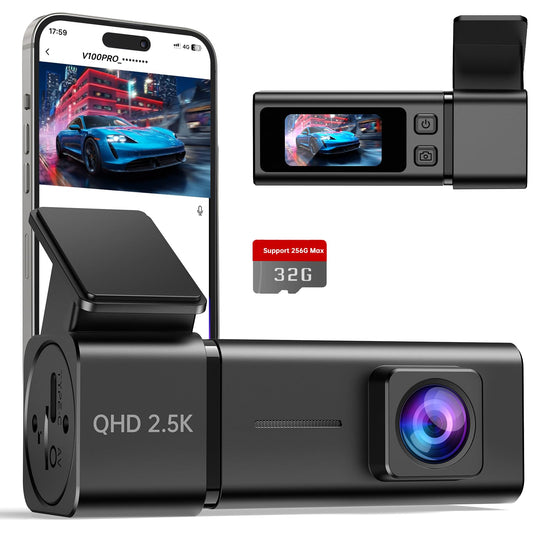 Dash Cam Front 1440P Dashcam with 32G SD Card, Dash Camera for Cars, Mini Dashcams with App,WiFi, Night Vision, G-Sensor, Loop Recording, 24H Parking Mode, Support 256GB Max