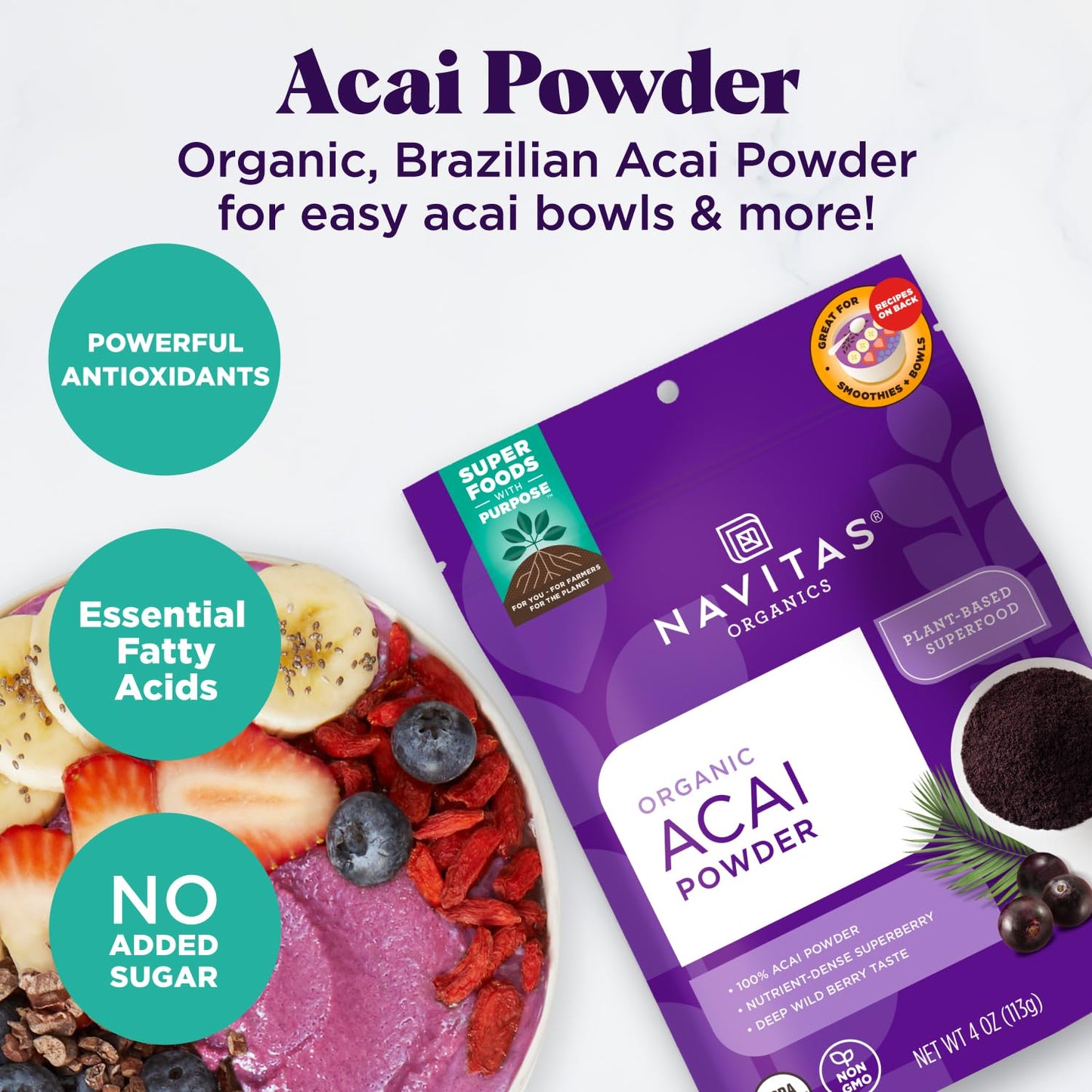 NAVITAS NATURALS Organic Acai Powder, 4-Ounce Pouches Navitas Organics