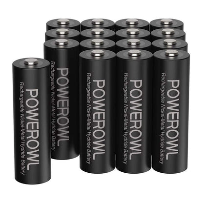 POWEROWL AA Rechargeable Batteries, 2800mAh High Capacity Batteries 1.2V NiMH Low Self Discharge, Pack of 16 - Available at All In One Marketplace Canada