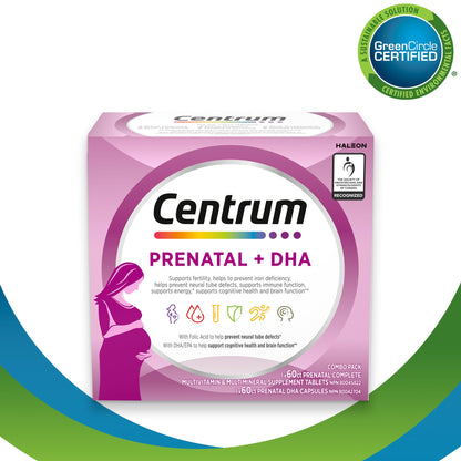 Centrum Prenatal Multivitamins/Minerals with Folic Acid and DHA Multivitamins Supplement with Omega 3, 60 Prenatal Tablets & 60 DHA Softgels (120 Total Count) (Packaging May Vary) - Available at All In One Marketplace Canada