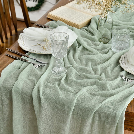 Artoid Mode Boho Sage Green Gauze Wedding Table Runner, 300 cm Seasonal Fabric Kitchen Dining Holiday Table Decor for Home Party Indoor 🍁 All In One Marketplace Canada