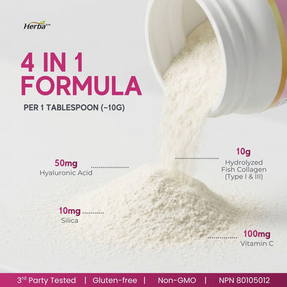 Herba Marine Collagen Powder for Women & Men with Hyaluronic Acid, Vitamin C, and Silica – 305g | Made in Canada | Wild Caught | Hydrolyzed Collagen Peptides | Antibiotics Free | Sustainably Sourced - Available at All In One Marketplace Canada