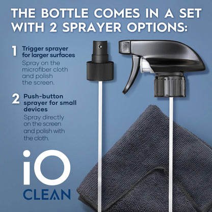 Screen Cleaner Spray (16oz) – Best Large Cleaning Kit for LCD LED OLED TV, Smartphone, iPad, Laptop, Touchscreen, Computer Monitor, Other Electronic Devices – Microfiber Cloth Wipes and 2 Nozzles