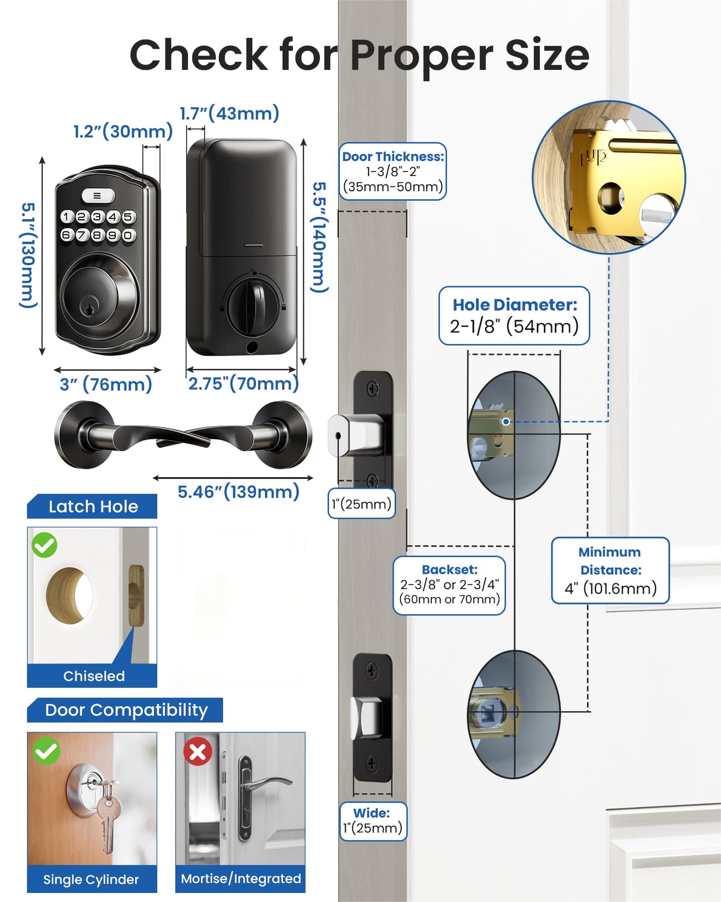 Veise KS01B Keypad Door Lock with 2 Lever Handles Set, Matte Black Veise