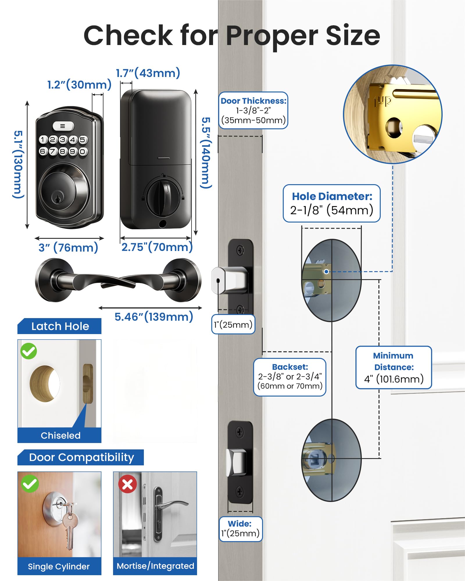 Veise KS01B Keypad Door Lock with 2 Lever Handles Set, Matte Black Veise