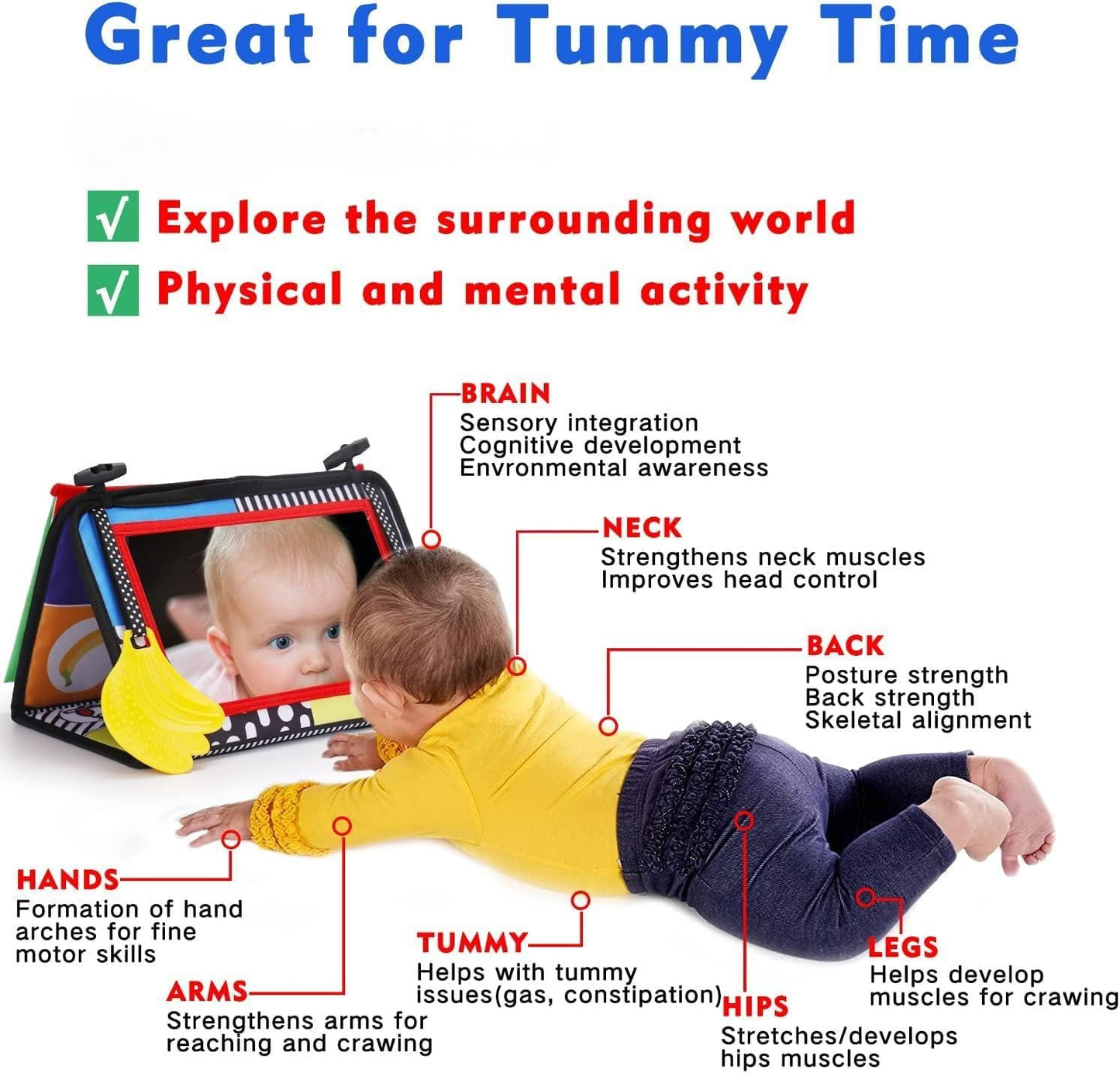 Tummy Time Baby Mirror Toy, Black and White High Contrast Baby Newborn Toys 3 6 12 Months, Montessori Crinkle Cloth Book Sensory Activity Development Gift for 0-6 Months Infant Boys Girls Easter Gift