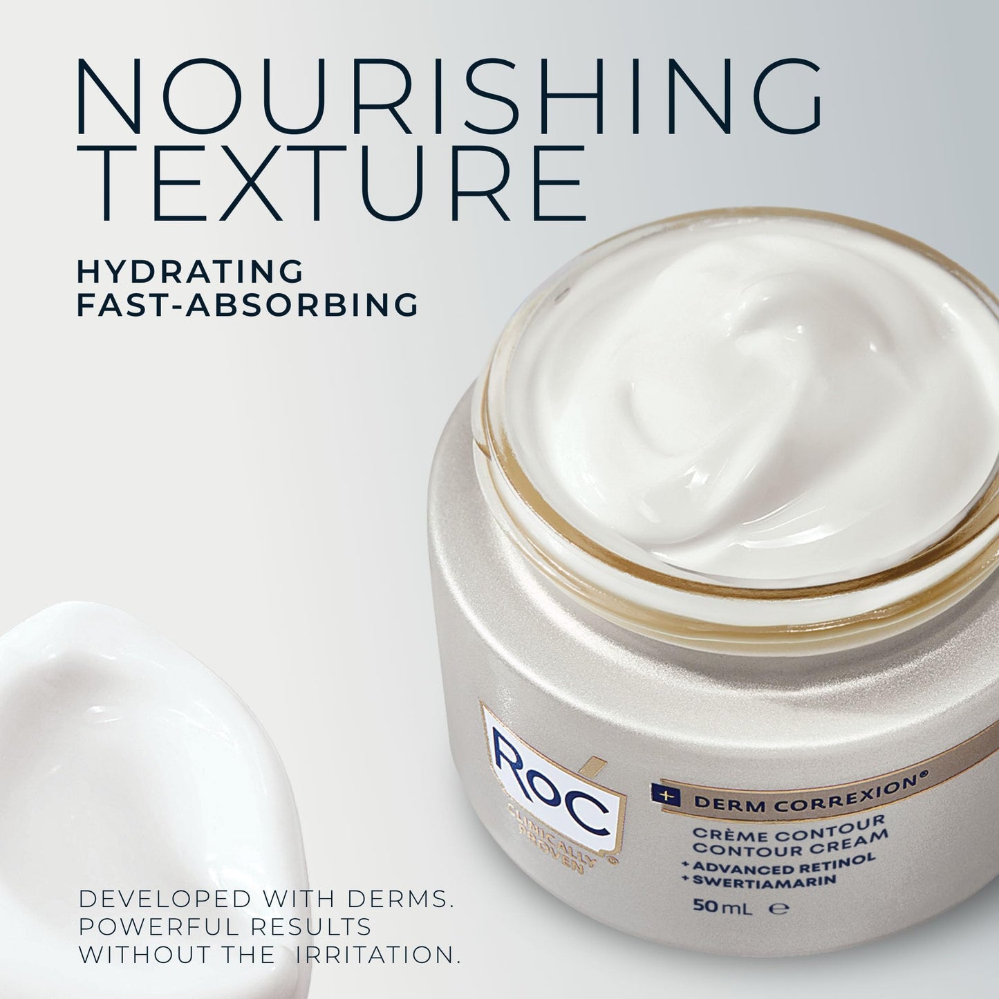 RoC Derm Correxion® Neck Cream with Hyaluronic Acid and Advanced Retinol to visibly Tighten & Lift Horizontal Neck Lines, Facial Moisturiser to Contour Face, Neck and Jawline, 50ML RoC