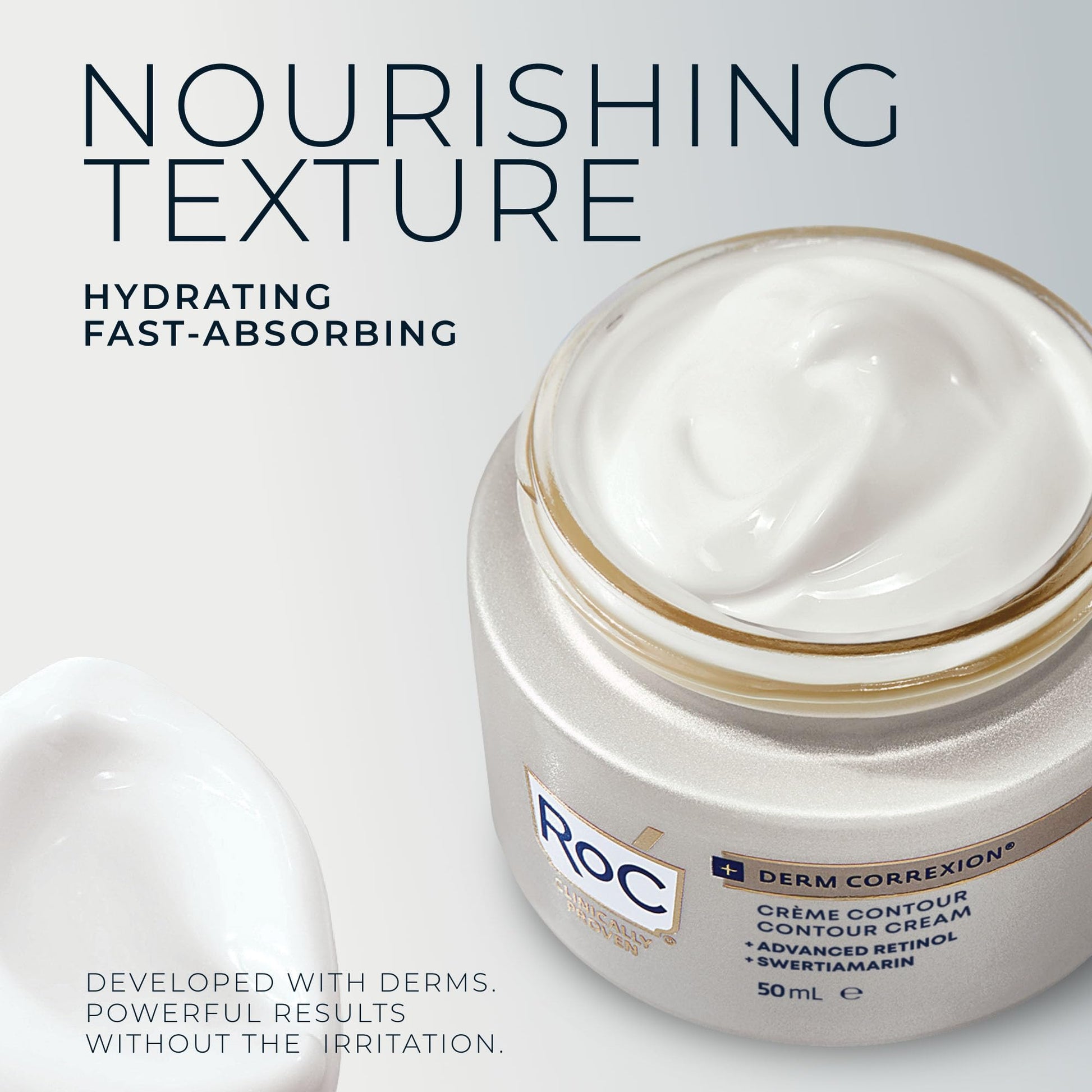 RoC Derm Correxion® Neck Cream with Hyaluronic Acid and Advanced Retinol to visibly Tighten & Lift Horizontal Neck Lines, Facial Moisturiser to Contour Face, Neck and Jawline, 50ML RoC