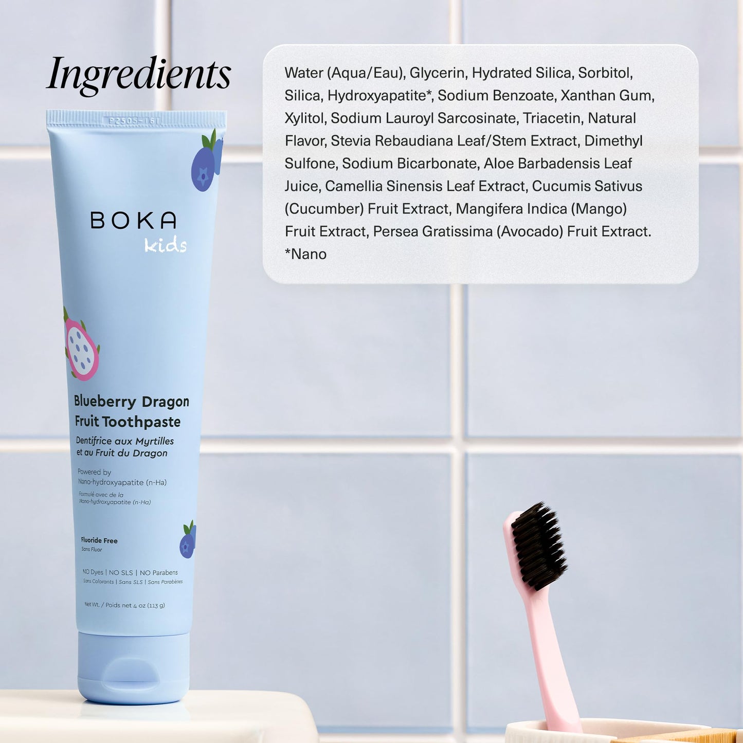 Boka Fluoride Free Toothpaste Nano Hydroxyapatite Toothpaste - Blueberry Dragon Fruit Flavor, 4 oz 1Pk US Manufactured