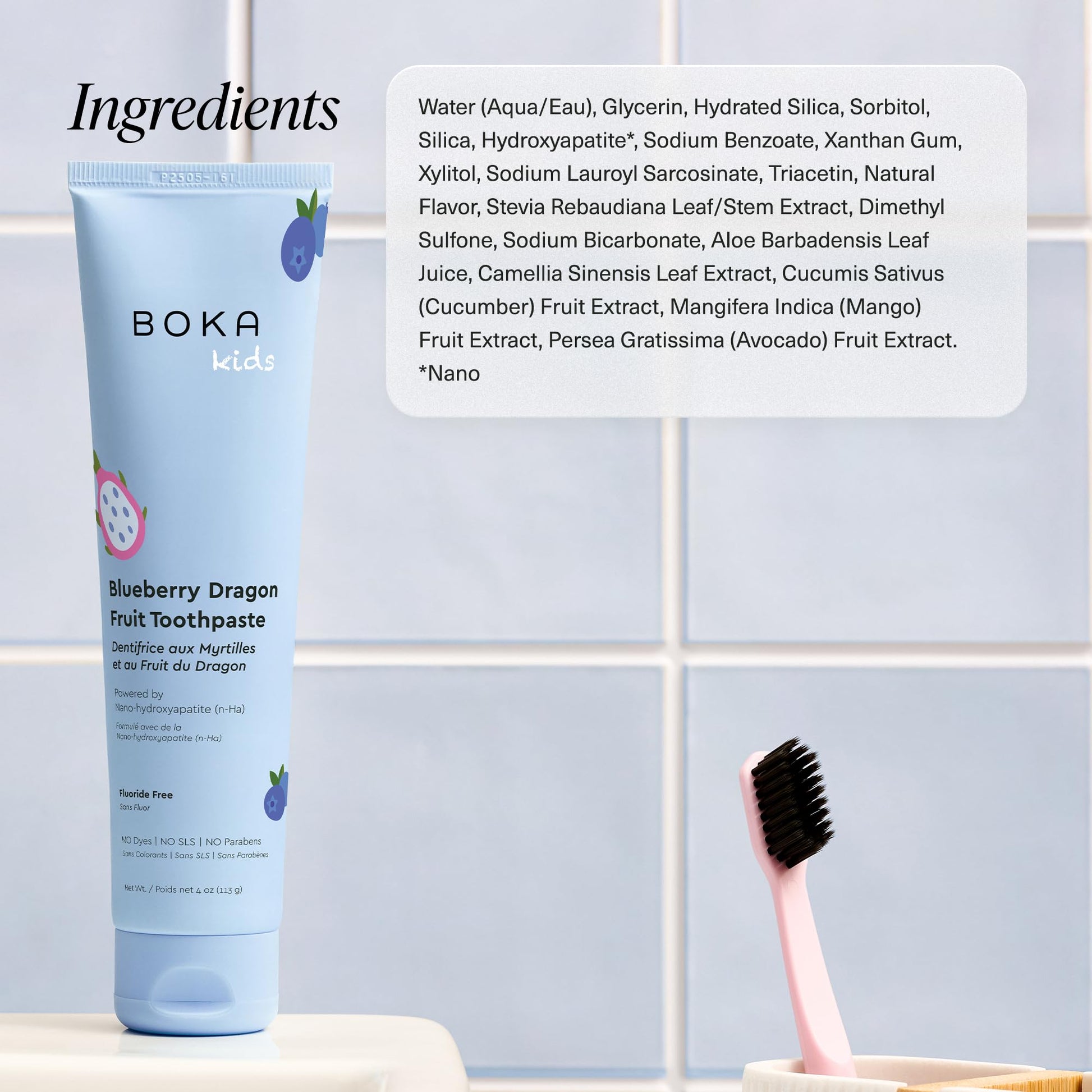 Boka Fluoride Free Toothpaste Nano Hydroxyapatite Toothpaste - Blueberry Dragon Fruit Flavor, 4 oz 1Pk US Manufactured