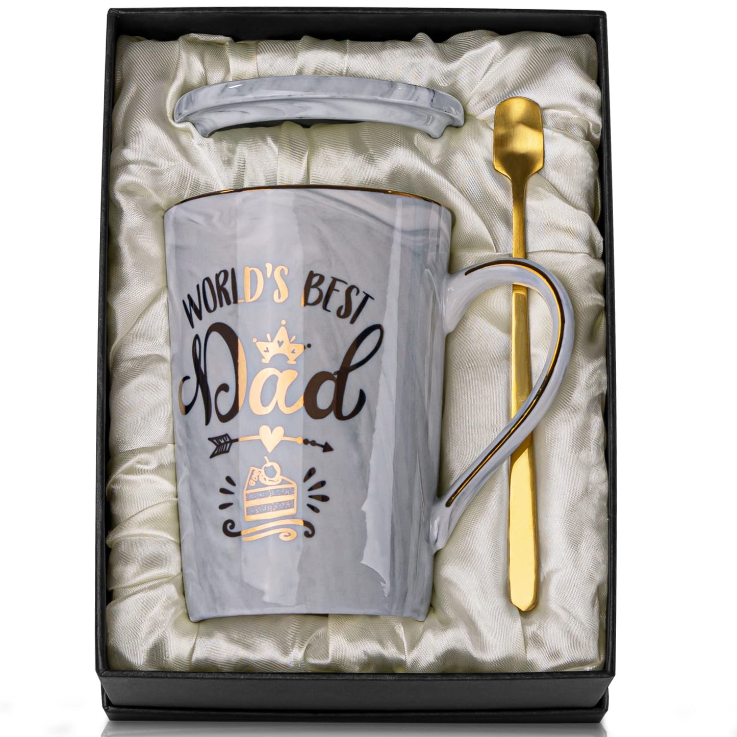 Fathers Day Gifts Presents for Dad - Dad Birthday Gift from Daughter, Son - World' s Best Dad Mug - Christmas Gift for Dad, New Dad, Husband - 14oz Grey Ceramic Coffee Mug, Greeting Card, Gift Box - Available at All In One Marketplace Canada