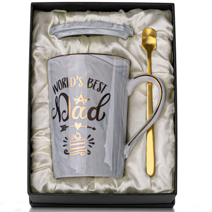 Fathers Day Gifts Presents for Dad - Dad Birthday Gift from Daughter, Son - World' s Best Dad Mug - Christmas Gift for Dad, New Dad, Husband - 14oz Grey Ceramic Coffee Mug, Greeting Card, Gift Box - Available at All In One Marketplace Canada