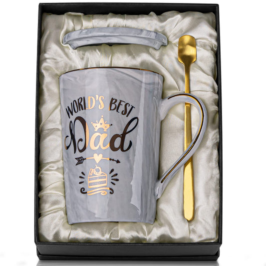 Fathers Day Gifts Presents for Dad - Dad Birthday Gift from Daughter, Son - World' s Best Dad Mug - Christmas Gift for Dad, New Dad, Husband - 14oz Grey Ceramic Coffee Mug, Greeting Card, Gift Box - Available at All In One Marketplace Canada
