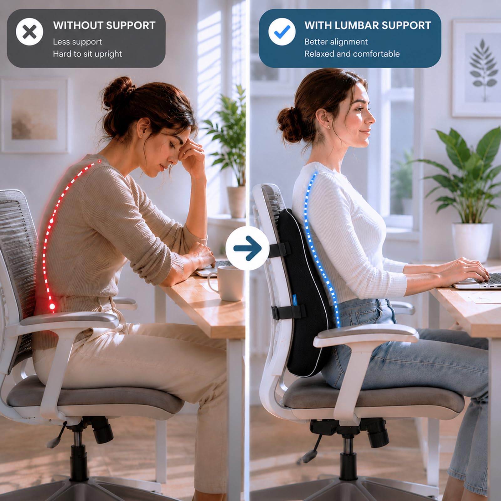 QUTOOL Lumbar Support Pillow for Office Chair, High-Density Memory Foam Back Cushion with Dual Adjustable Straps, Breathable 3D Mesh Cover, Ergonomic Back Support for Everyday Sitting - Available at All In One Marketplace Canada