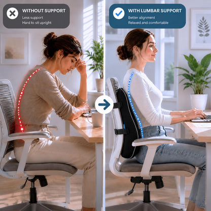 QUTOOL Lumbar Support Pillow for Office Chair, High-Density Memory Foam Back Cushion with Dual Adjustable Straps, Breathable 3D Mesh Cover, Ergonomic Back Support for Everyday Sitting - Available at All In One Marketplace Canada
