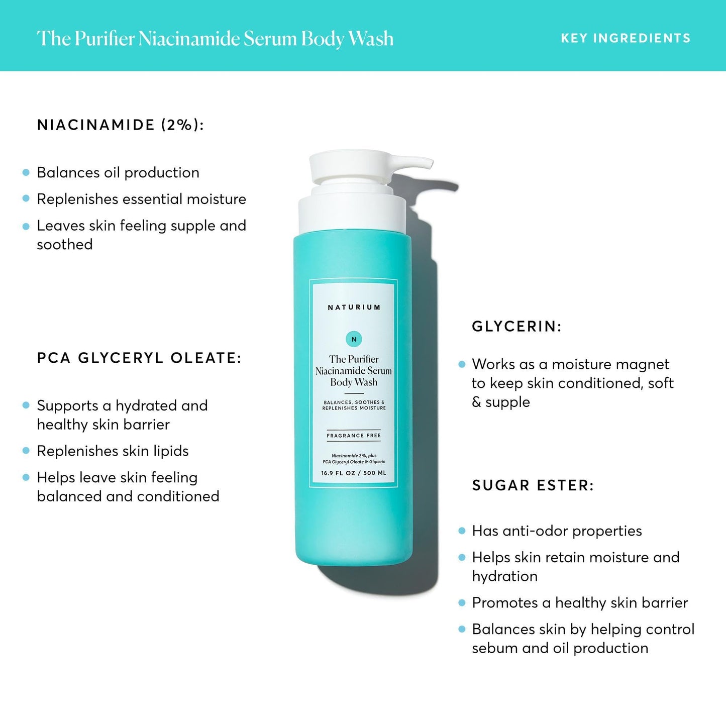 Naturium The Purifier Niacinamide Serum Body Wash | Moisturizing Shower Gel, With PCA Glyceryl Oleate & Glycerin | 16.9 FL OZ / 500 ml