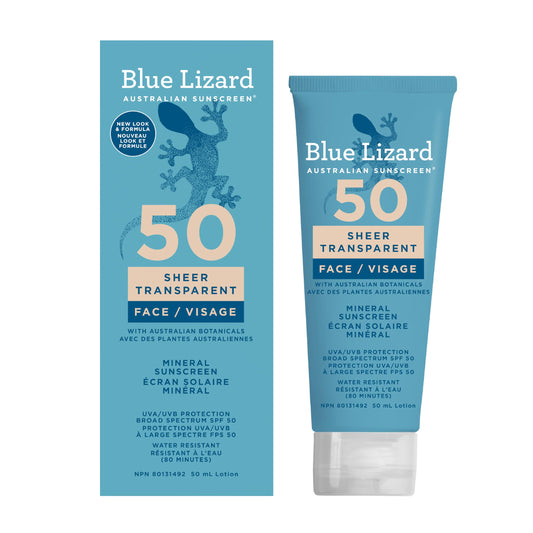 Blue Lizard Sheer Face Mineral SPF 50 Sunscreen Lotion, 100% Mineral Formula, Blue Light Protection, Lightweight, No White Cast, Nourishes and Hydrates, Paraben-Free, Fragrance-Free, 50 ml - Available at All In One Marketplace Canada