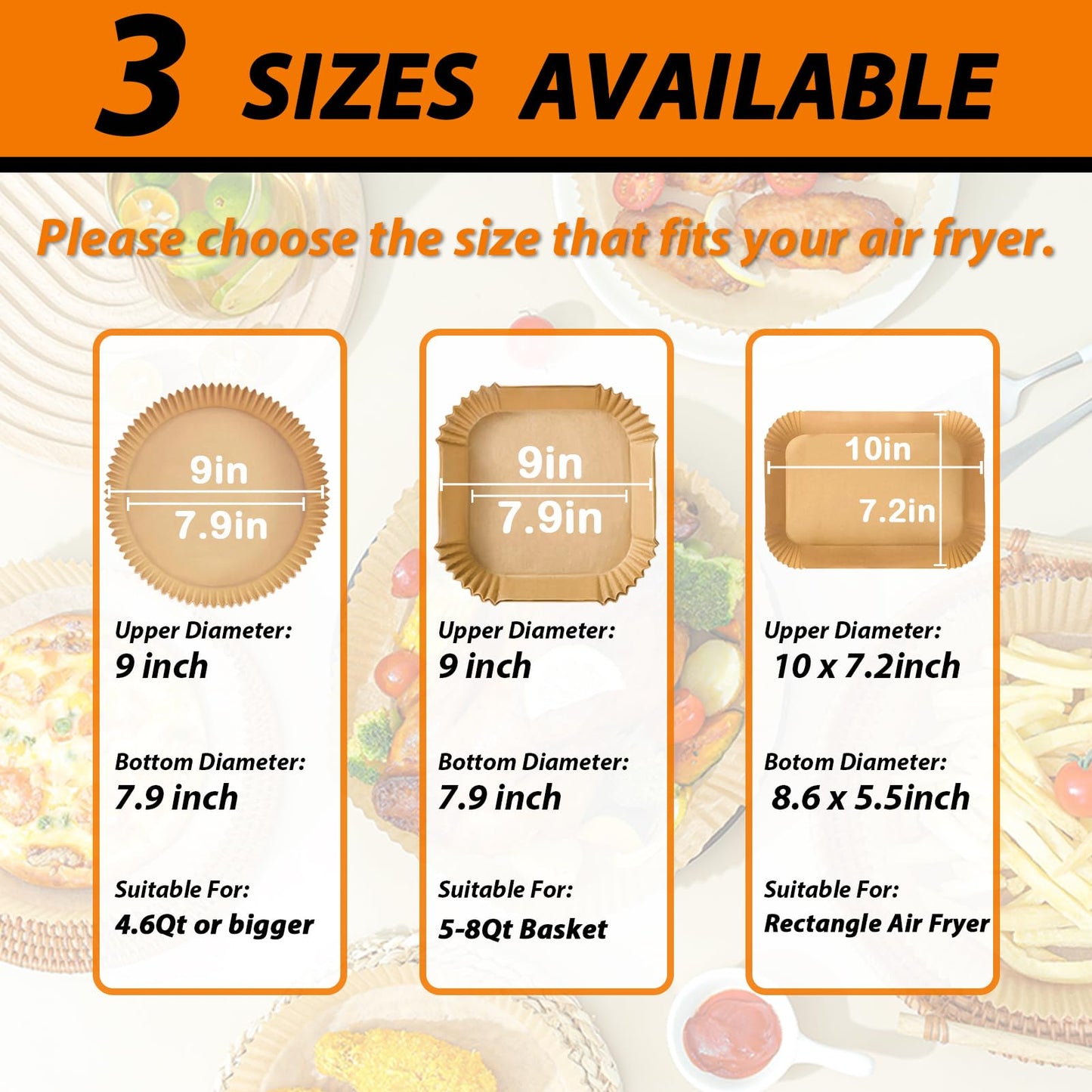 Air Fryer Liners, Airfryer Liners Disposable Square 9 Inch for 5-8QT Basket, Parchment Paper for Air Fryer Non-Stick Air Fryer Paper, Food Grade Air Fryer Parchment Paper Liners for Roasting Microwave - Available at All In One Marketplace Canada