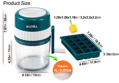 MANBA Ice Shaver and Snow Cone Machine - Premium Portable Ice Crusher and Shaved Ice Machine with Free Ice Cube Trays - BPA Free - Available at All In One Marketplace Canada
