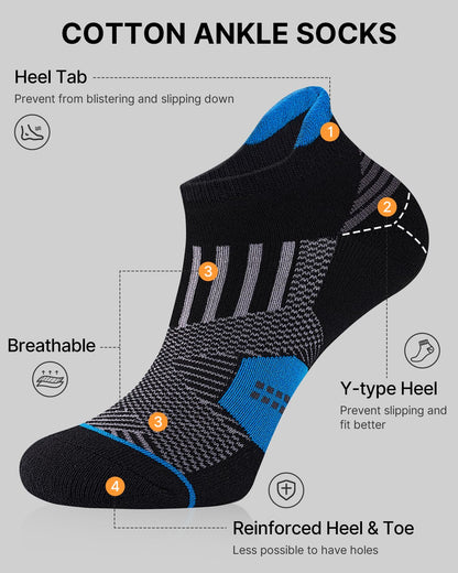 Niorasen Mens Low Cut Ankle Socks, Moisture Wicking Cotton Casual Short Socks, Breathable ＆ Comfy, 6 Pairs, Multicolor, 9-12 - Available at All In One Marketplace Canada