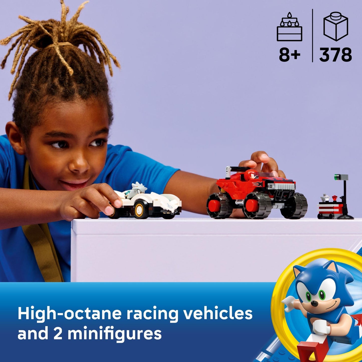 LEGO Sonic The Hedgehog Silver’s Car vs. Knuckles’ Monster Truck Building Toy for Boys & Girls - Racing Playset W/Silver & Knuckles Minifigures for Kids, Ages 8+ - Gift Idea for Birthdays - 77118 LEGO