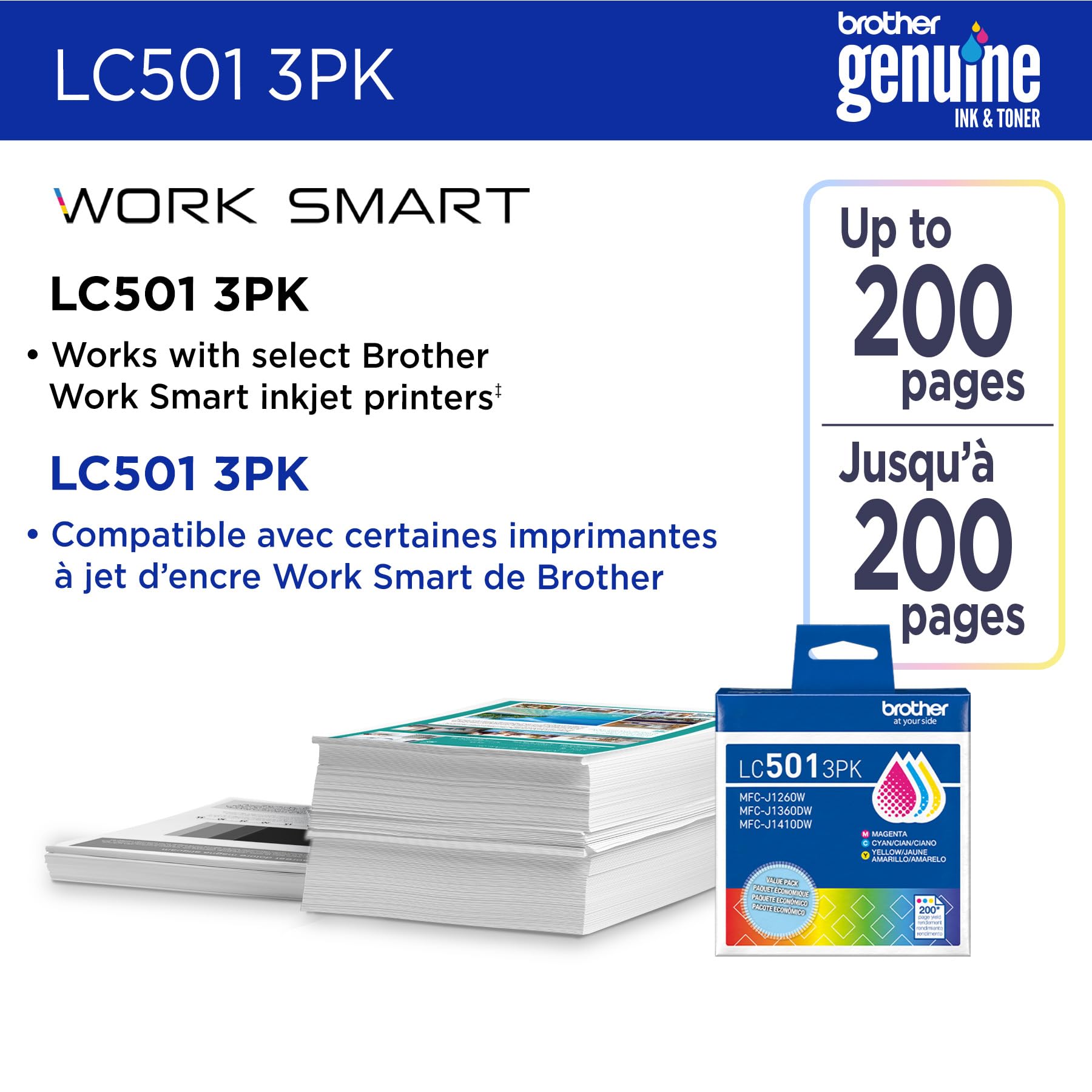 Brother Genuine LC5013PKS Standard Yield Cyan, Magenta, Yellow Ink Cartridges for Brother Printer MFC-J1260DW, MFC-J1360DW, MFC-J1410DW Brother