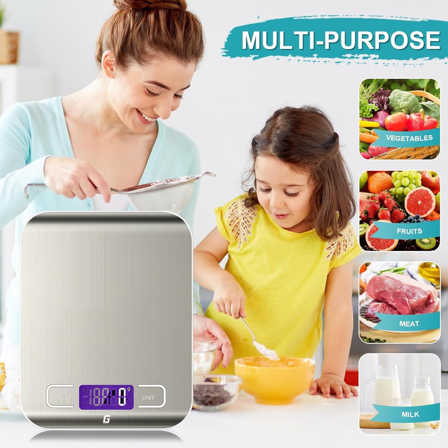 Food Scale, GPlus+ Digital Kitchen Scale, Highly Accurate 5000g/11lb x 0.1oz, Food Scale for Cooking, Baking and Weight Loss, Kitchen Scale with Backlit - Batteries Included - Available at All In One Marketplace Canada
