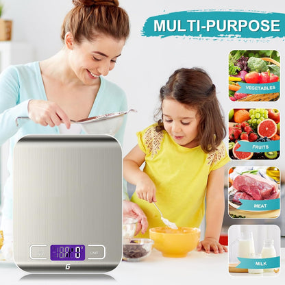 Food Scale, GPlus+ Digital Kitchen Scale, Highly Accurate 5000g/11lb x 0.1oz, Food Scale for Cooking, Baking and Weight Loss, Kitchen Scale with Backlit - Batteries Included - Available at All In One Marketplace Canada