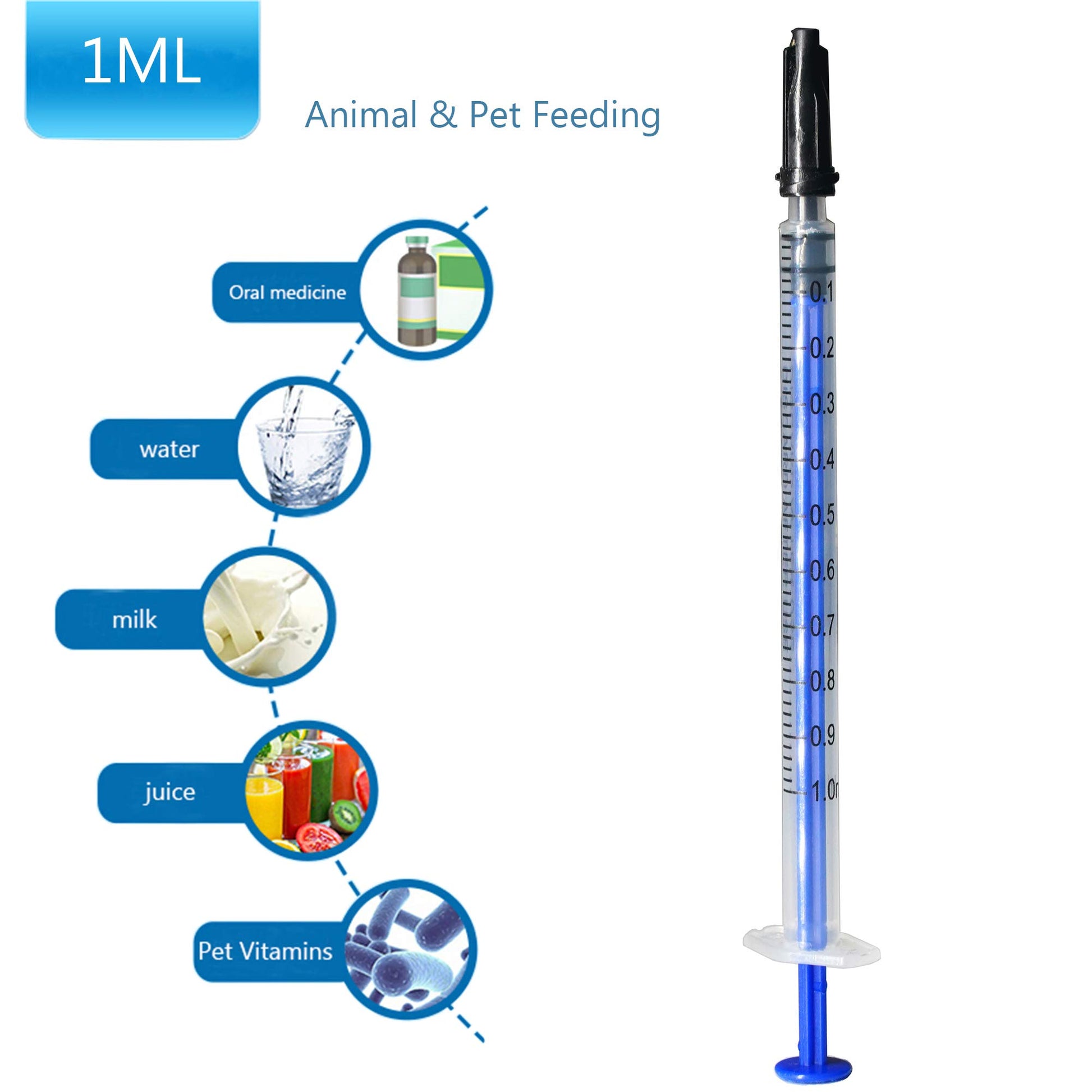 100Pack 1ml 1cc Pipette Syringe with Caps for Scientific Labs and Pet Feeding Multiple Uses Disposable Syringe Tools