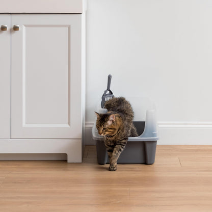 IRIS USA Large Cat Litter Box with Scatter Shield and Scoop, Open Top High Sided Cat Litter Pan, Gray 🍁 All In One Marketplace Canada