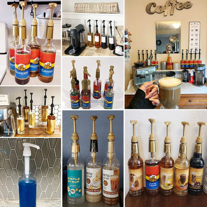 8 Pack Gold Coffee Syrup Pump Dispenser, Compatible with 25.4 Oz/750ml Bottles, Great for Home & Coffee Bar Drinking Mixes, Tea, Beverage, Cocktails, Plus Spoons - Available at All In One Marketplace Canada