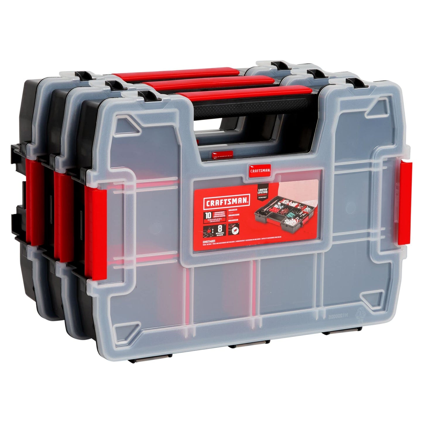 CRAFTSMAN Storage Organizer, Small Parts Organizer, 3-Packs with 10-Compartments, Lid Includes Secure Latch (CMST60964M) CRAFTSMAN