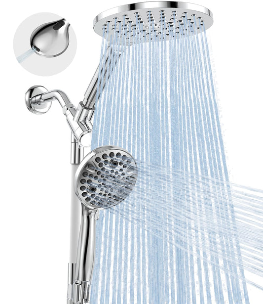 MakeFit Rain Shower Heads System, 3-Spray Dual Shower Head with Solid Brass Adjustable Bar, Rainfall Showerhead with 10 Settings High Pressure Handheld Spray, Buit-in Power Wash Mode (Chrome)