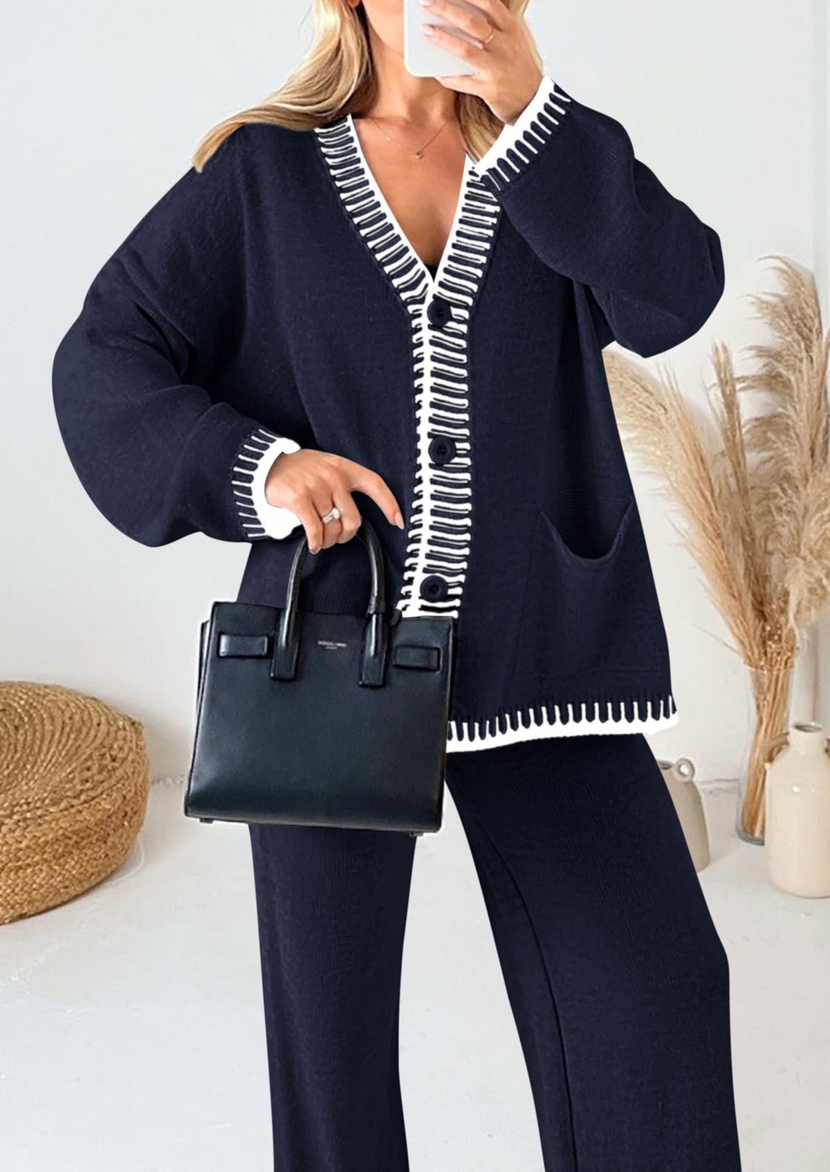 PRETTYGARDEN Women's Fall 2 Piece Knit Sweater Lounge Set(Navy,M) 🍁 All In One Marketplace Canada