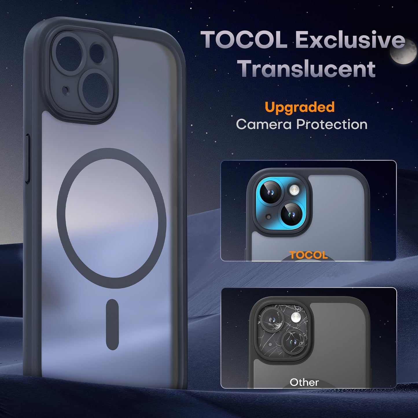 TOCOL Magnetic for iPhone 14 Case, Upgraded Full Camera Protection, Fit for MagSafe, Rugged Phone Case for iPhone 14 6.1 Inch, Drop Protection, Anti-Scratch, Black