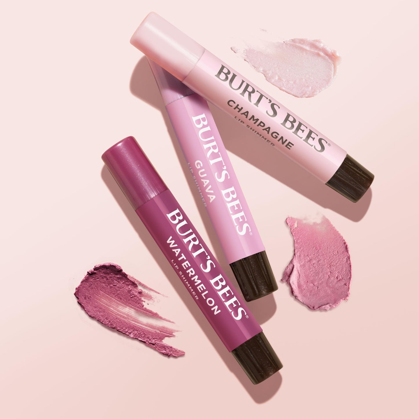 Burt's Bees Lip Shimmer, 100% Natural Origin Lip Gloss, Tinted Lip Colour | Get Soft and Hydrated Lips | Pack of 3 - (Pink) Champagne, Watermelon, Guava Burt's Bees