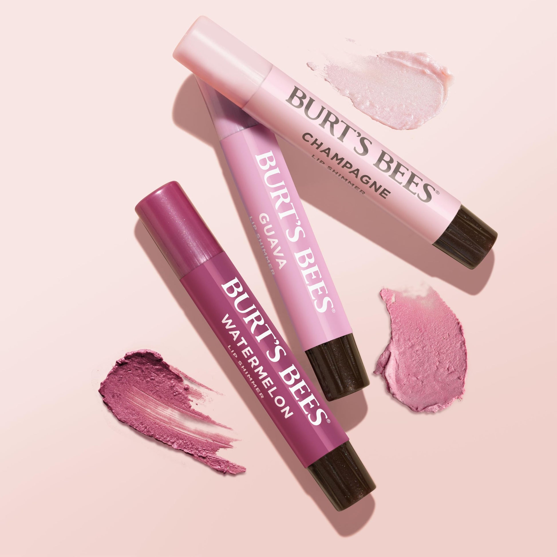 Burt's Bees Lip Shimmer, 100% Natural Origin Lip Gloss, Tinted Lip Colour | Get Soft and Hydrated Lips | Pack of 3 - (Pink) Champagne, Watermelon, Guava Burt's Bees
